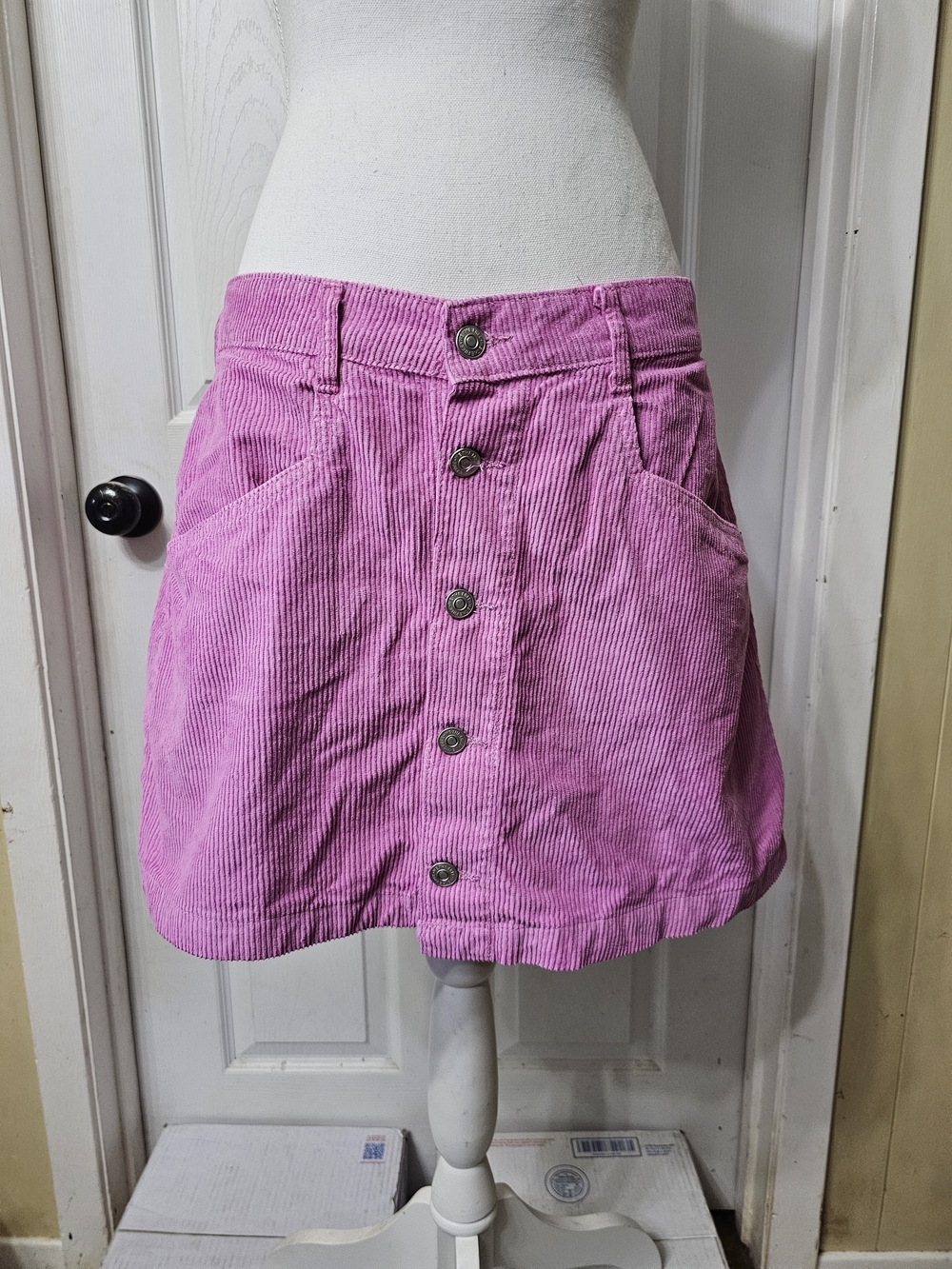 Free People Pink Corduroy Button-Front Mini Skirt